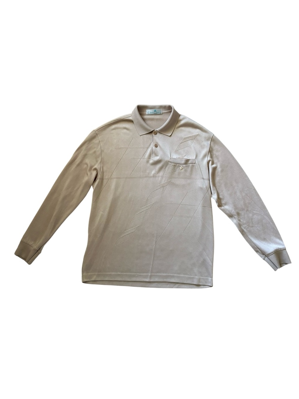 VINTAGE MONTAGUT PARIS  Knit Long Sleeve Polo Shirt Beige Tan Made in France 6